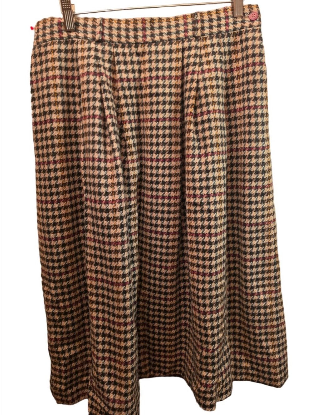 Vintage 80s Austin Hill 100% Wool Plaid Pleated Midi Skirt Size 16 USA